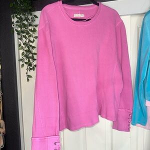 Free People We The Free Pink Waffle Knit Thermal Lace Up Sleeve Top L NWOT